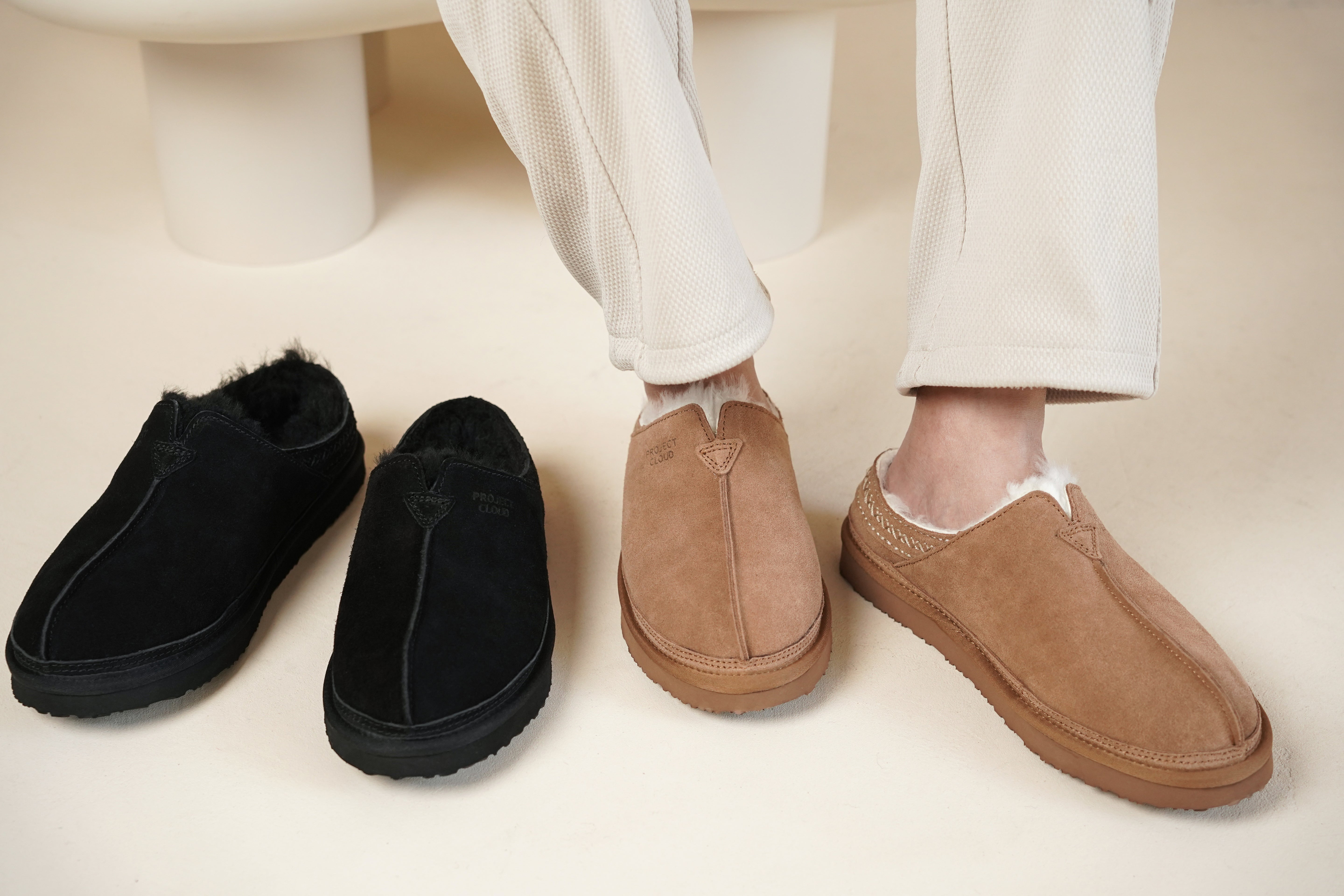 Project Cloud Men's |  Australian Shearling Lining Furry House Slippers | Memory Foam | Lightweight | Non-Slip - Unwind