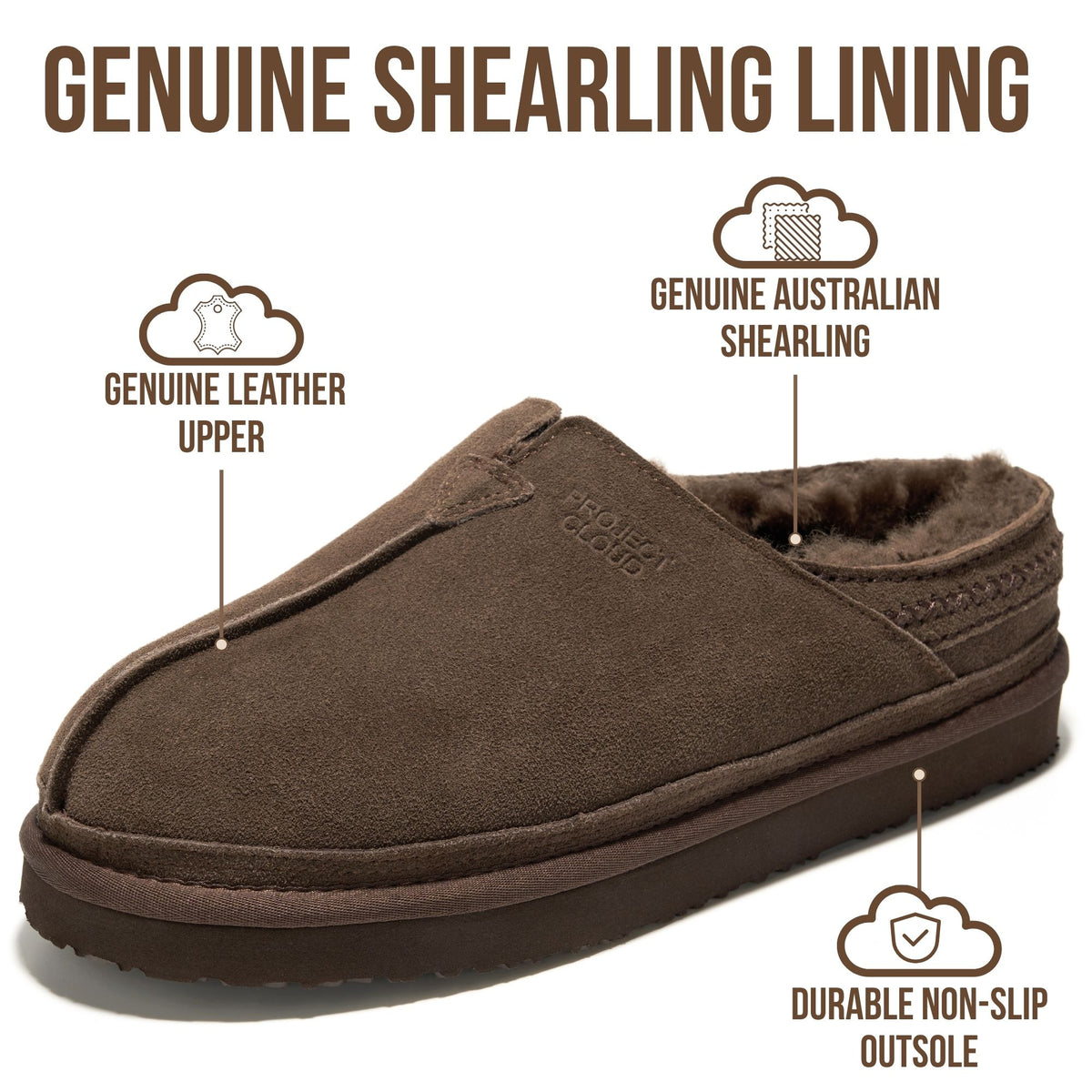 Project Cloud Men's |  Australian Shearling Lining Furry House Slippers | Memory Foam | Lightweight | Non-Slip - Unwind - Project Cloud - Loafers -Shop Project Cloud premium footwear Now!