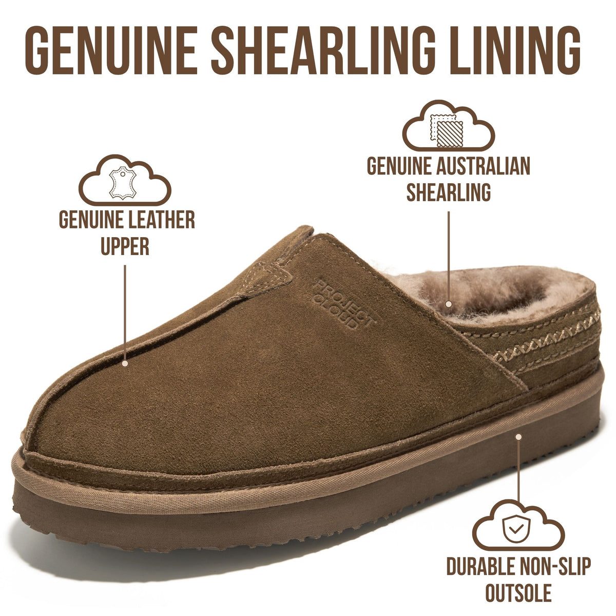 Project Cloud Men's |  Australian Shearling Lining Furry House Slippers | Memory Foam | Lightweight | Non-Slip - Unwind - Project Cloud - Loafers -Shop Project Cloud premium footwear Now!