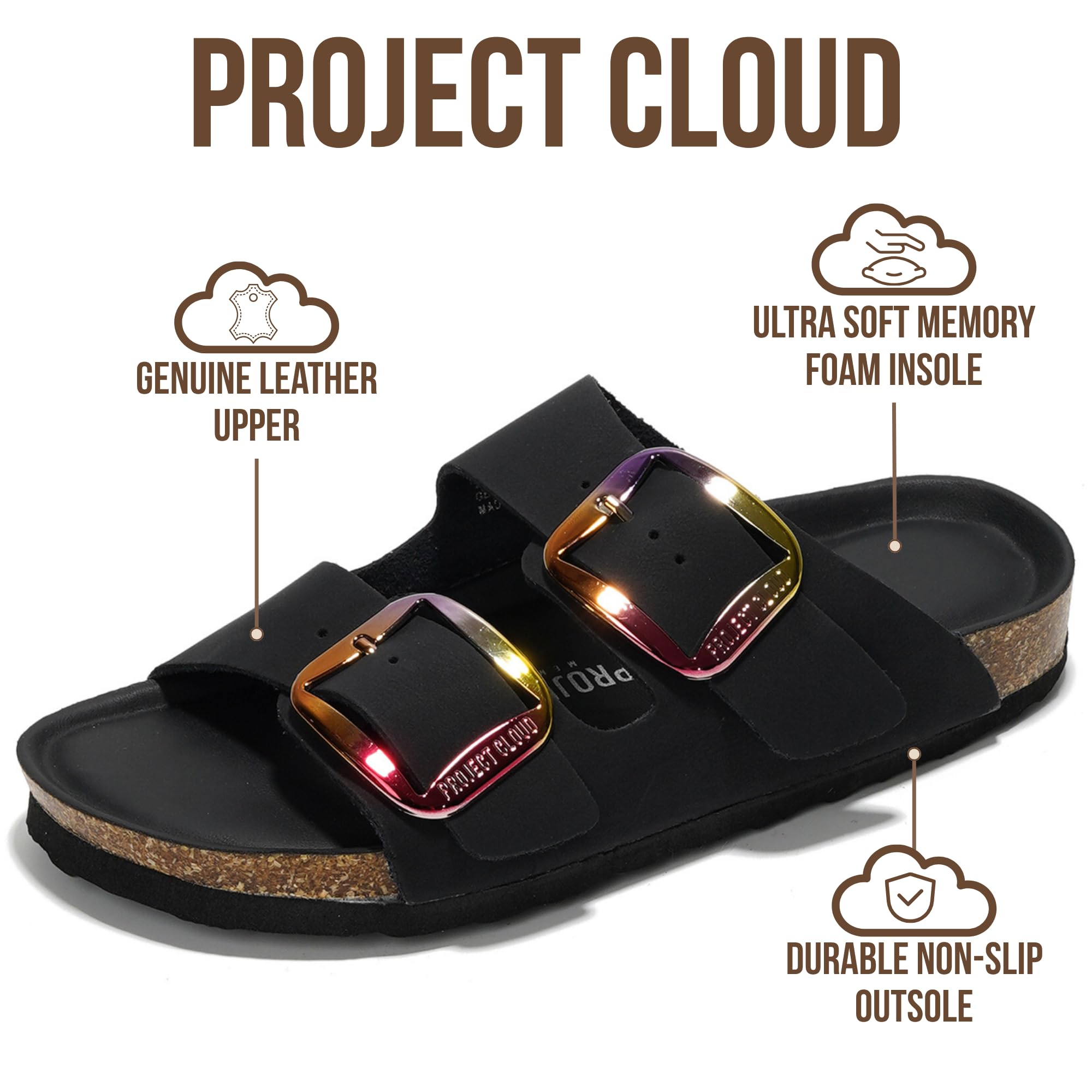 Project Cloud Women's | 100% Genuine Leather Women Flat Sandals | ProjectPlush | Lightweight | Non-Slip - Santorini