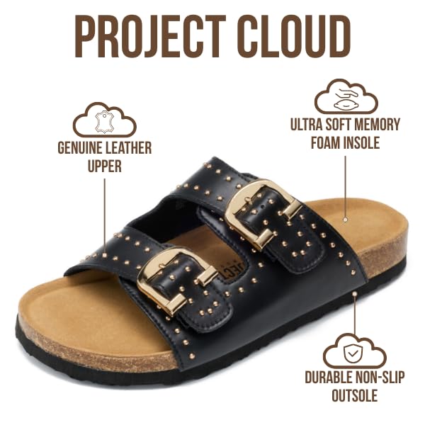 Project Cloud Women's | 100% Genuine Leather Womens Sandals | Memory Foam | Lightweight | Non-Slip - Venita Stud