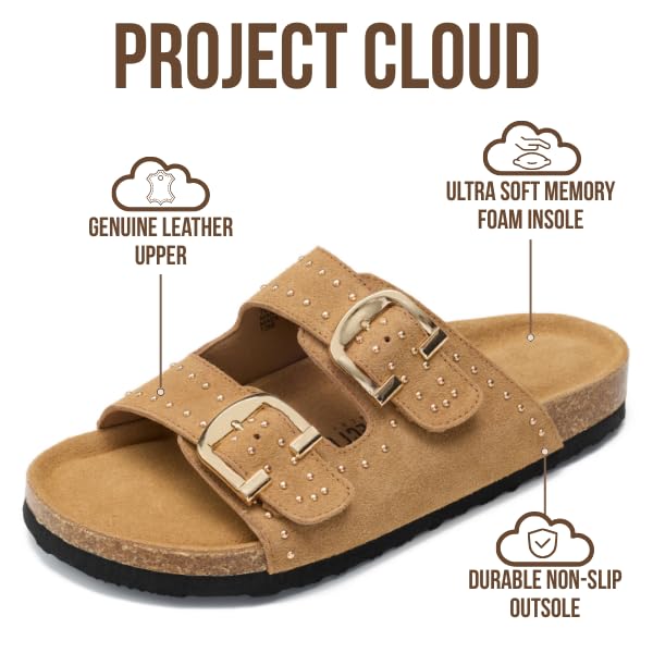 Project Cloud Women's | 100% Genuine Leather Womens Sandals | Memory Foam | Lightweight | Non-Slip - Venita Stud