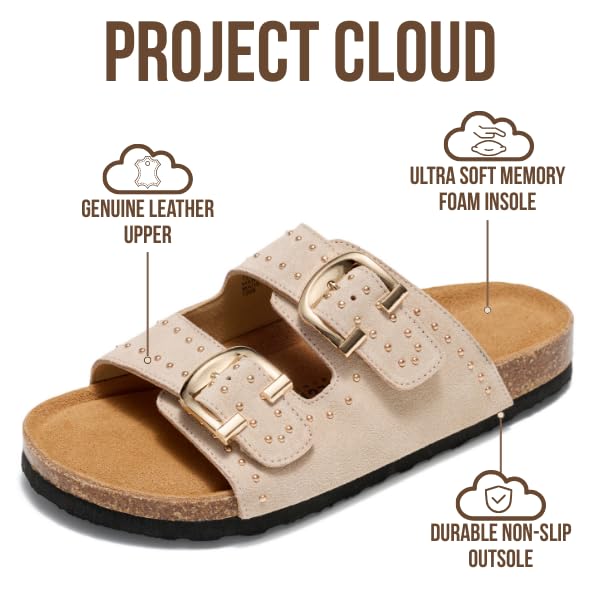 Project Cloud Women's | 100% Genuine Leather Womens Sandals | Memory Foam | Lightweight | Non-Slip - Venita Stud