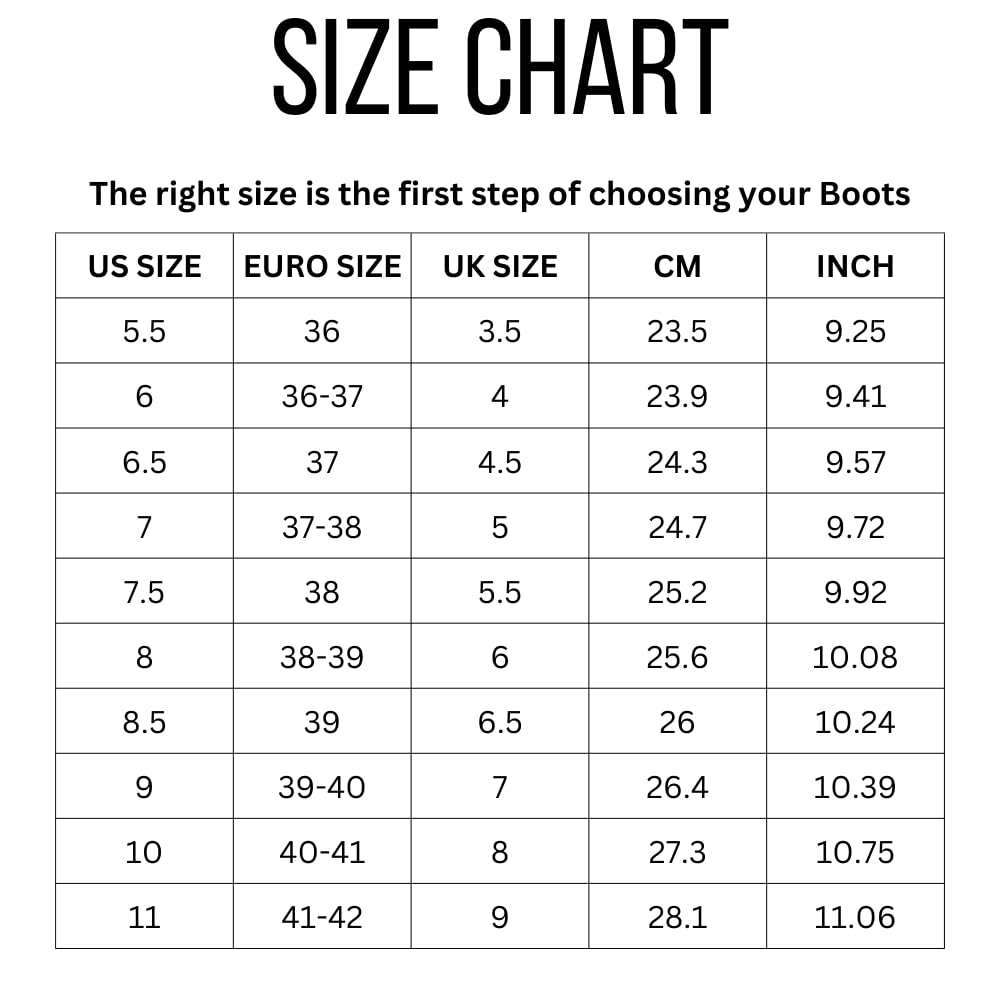 Ventura Snow Boots Size Chart - US, Euro, and UK Sizes