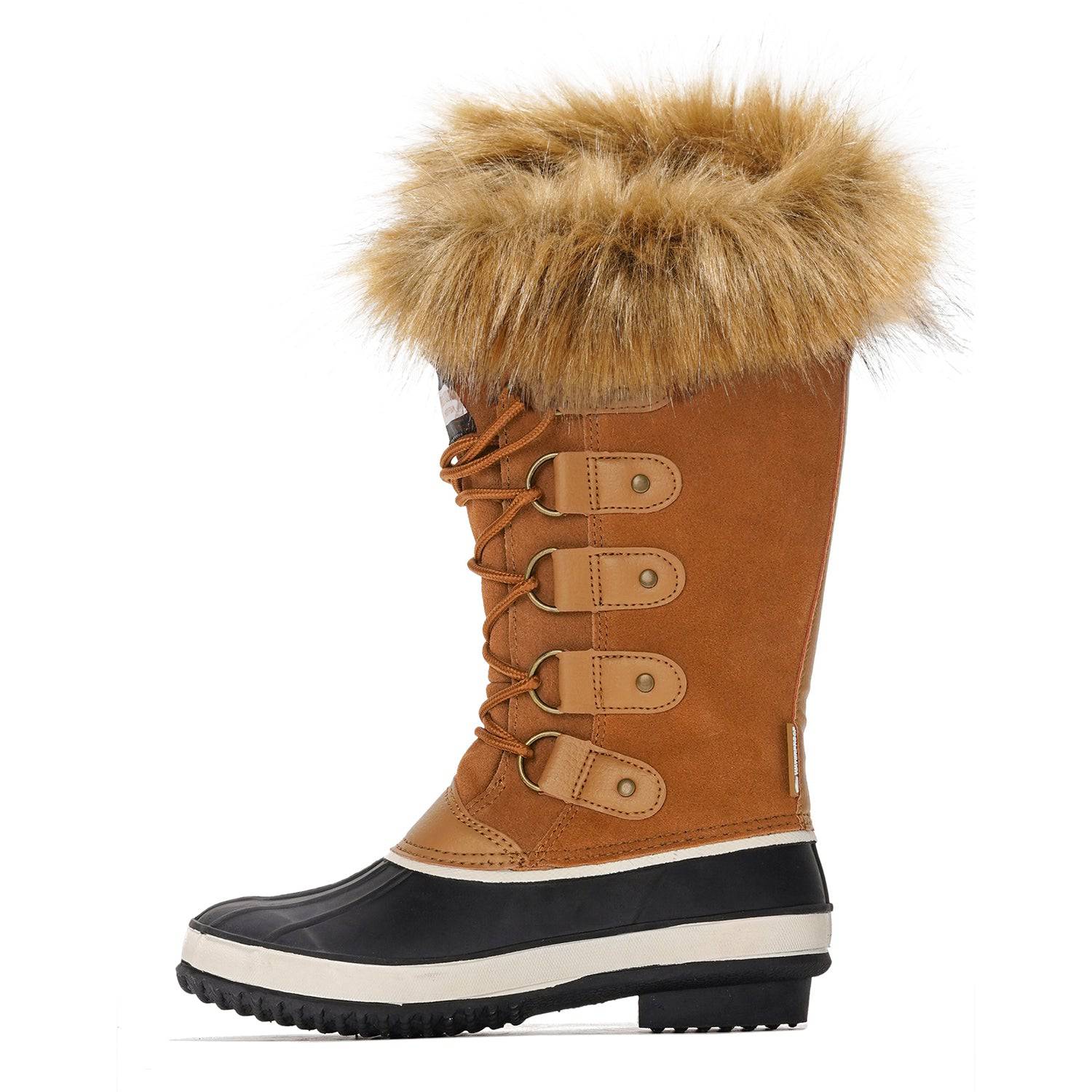 Ventura Women's Snow Boots in Brown with Fur Trim and Waterproof Leather