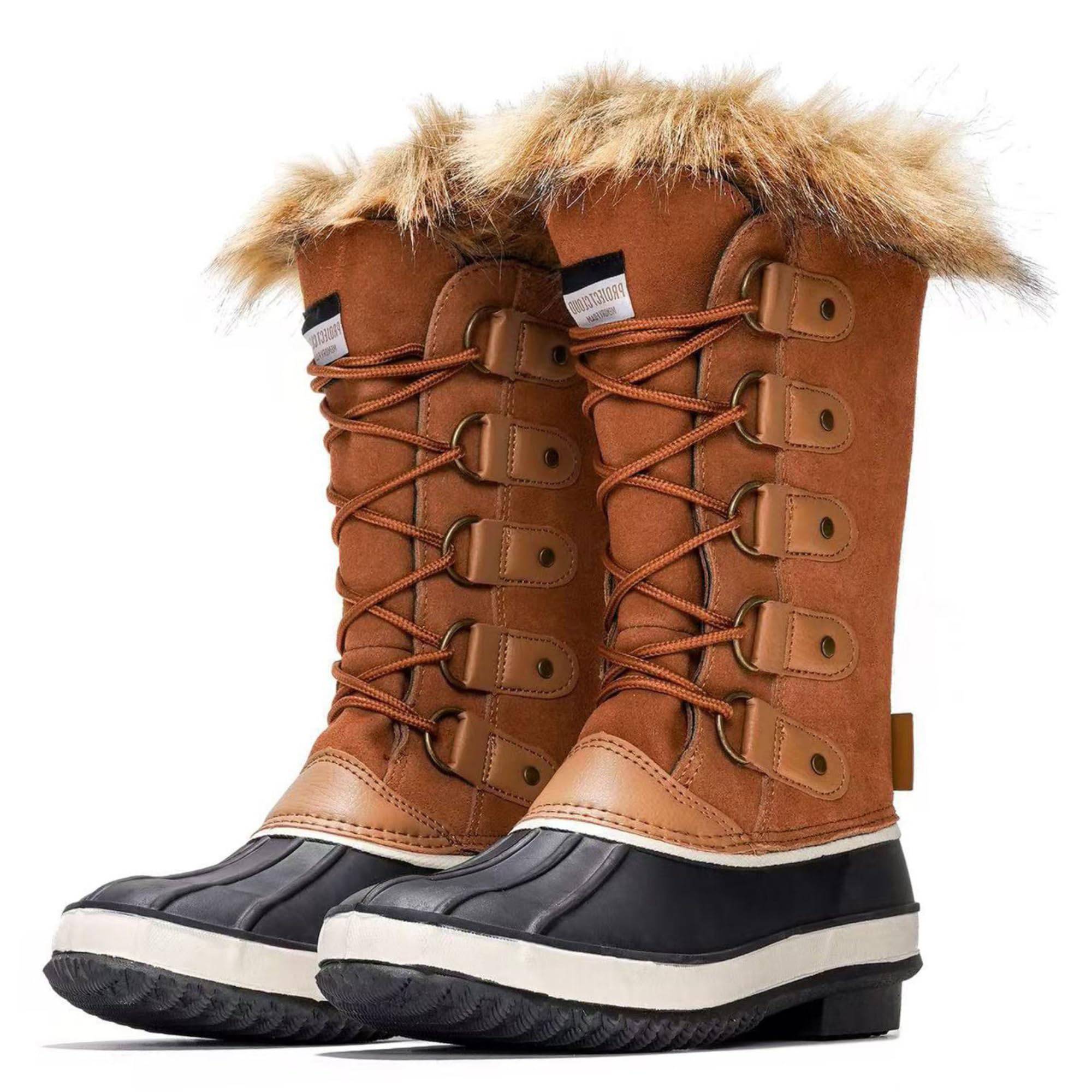 Ventura Women's Snow Boots in Brown, Mid-Calf Winter Boots with Fur Trim and Waterproof Leather, perfect for winter wear.