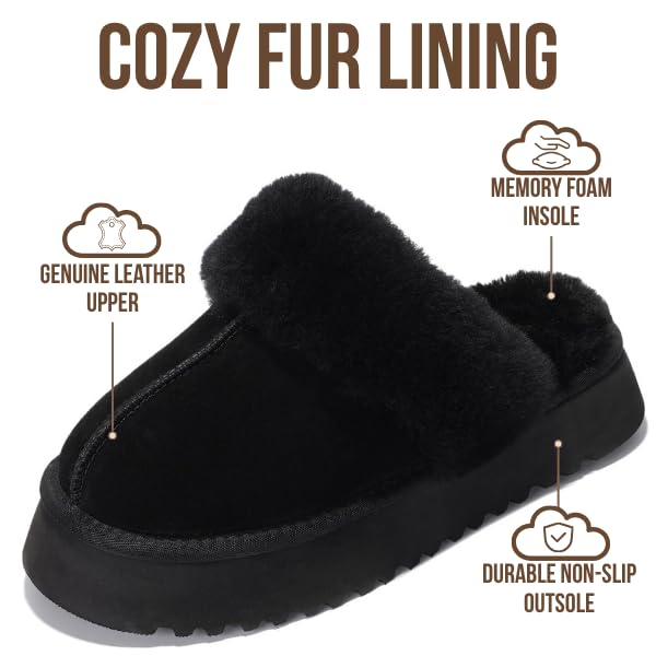 Project Cloud Women's | 100% Genuine Suede Platform Slippers | Memory Foam | Non-Slip - Viki