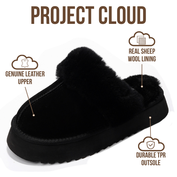 Project Cloud | "Viki" 100% Genuine Suede Platform Slippers for Women | Memory Foam | Non-Slip