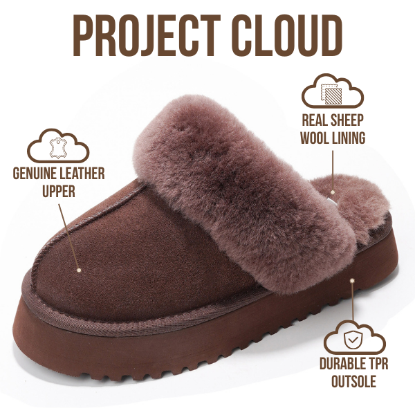 Project Cloud | "Viki" 100% Genuine Suede Platform Slippers for Women | Memory Foam | Non-Slip