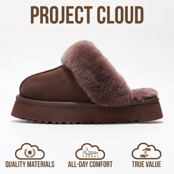 Project Cloud | "Viki" 100% Genuine Suede Platform Slippers for Women | Memory Foam | Non-Slip