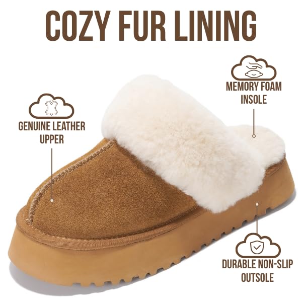 Project Cloud Women's | 100% Genuine Suede Platform Slippers | Memory Foam | Non-Slip - Viki