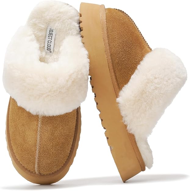 Project Cloud | "Viki" 100% Genuine Suede Platform Slippers for Women | Memory Foam | Non-Slip