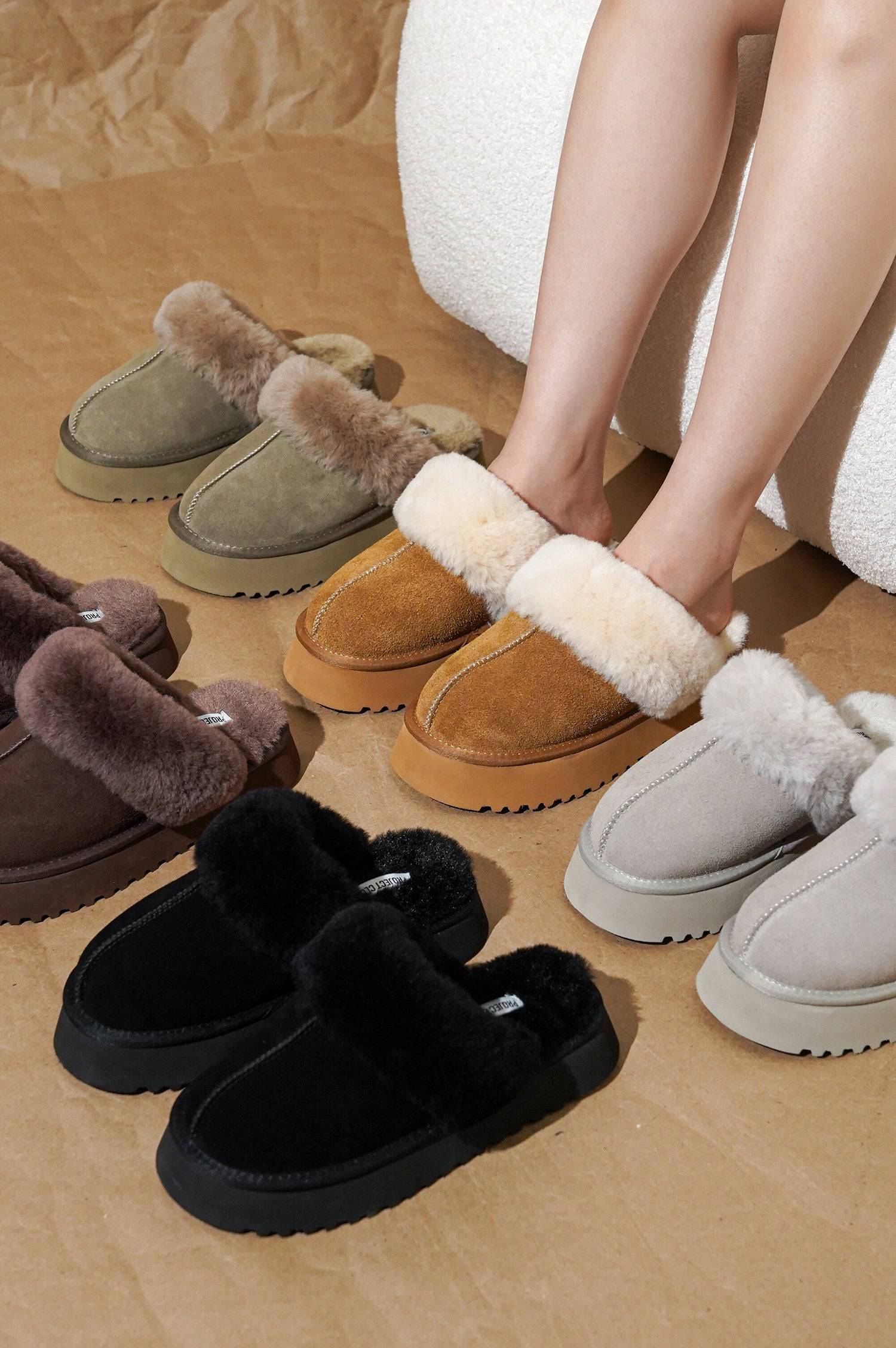Project Cloud Women's | 100% Genuine Suede Platform Slippers
