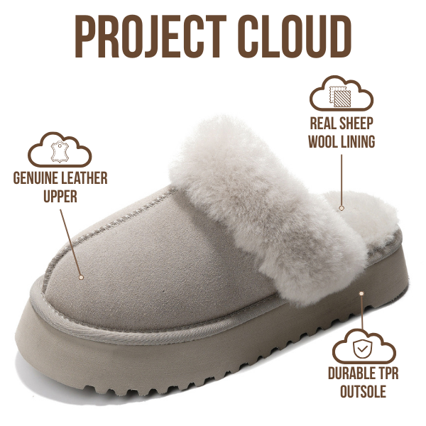 Project Cloud | "Viki" 100% Genuine Suede Platform Slippers for Women | Memory Foam | Non-Slip