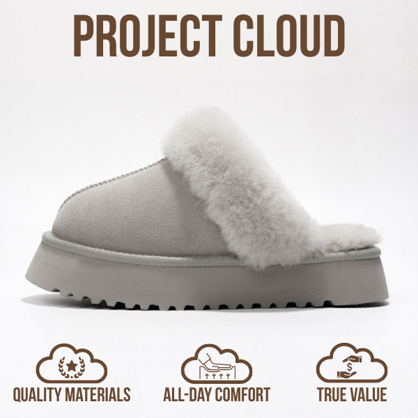 Project Cloud | "Viki" 100% Genuine Suede Platform Slippers for Women | Memory Foam | Non-Slip