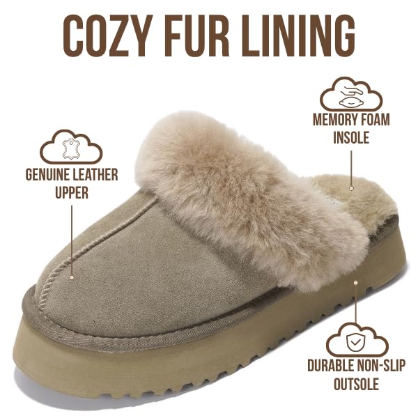 Project Cloud Women's | 100% Genuine Suede Platform Slippers | Memory Foam | Non-Slip - Viki