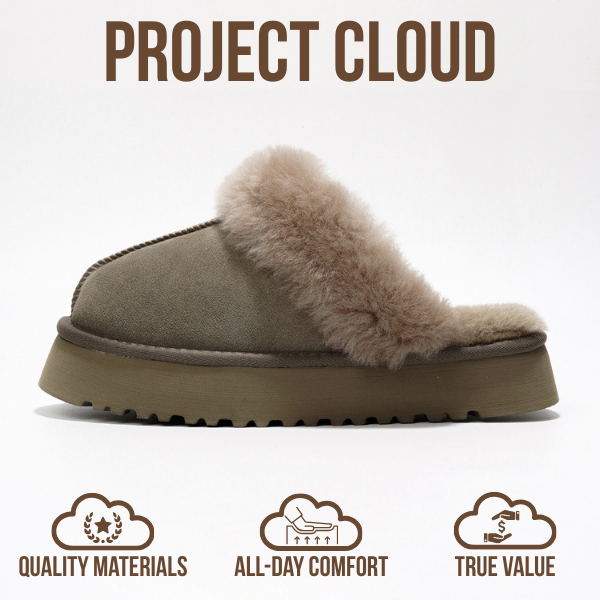 Project Cloud | "Viki" 100% Genuine Suede Platform Slippers for Women | Memory Foam | Non-Slip