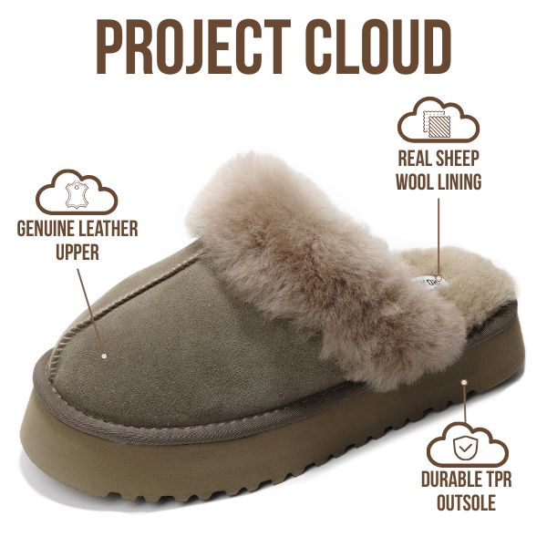 Project Cloud | "Viki" 100% Genuine Suede Platform Slippers for Women | Memory Foam | Non-Slip