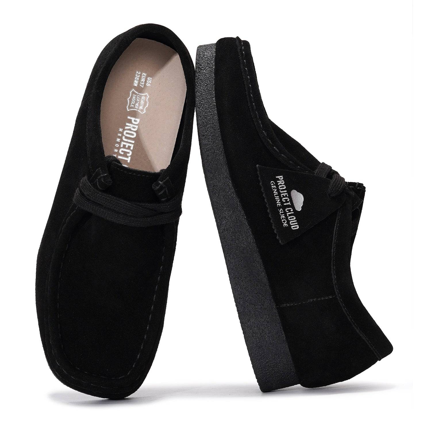 Black Project Cloud Oxford shoes for women. Genuine Suede leather, memory foam insole, and casual loafers.