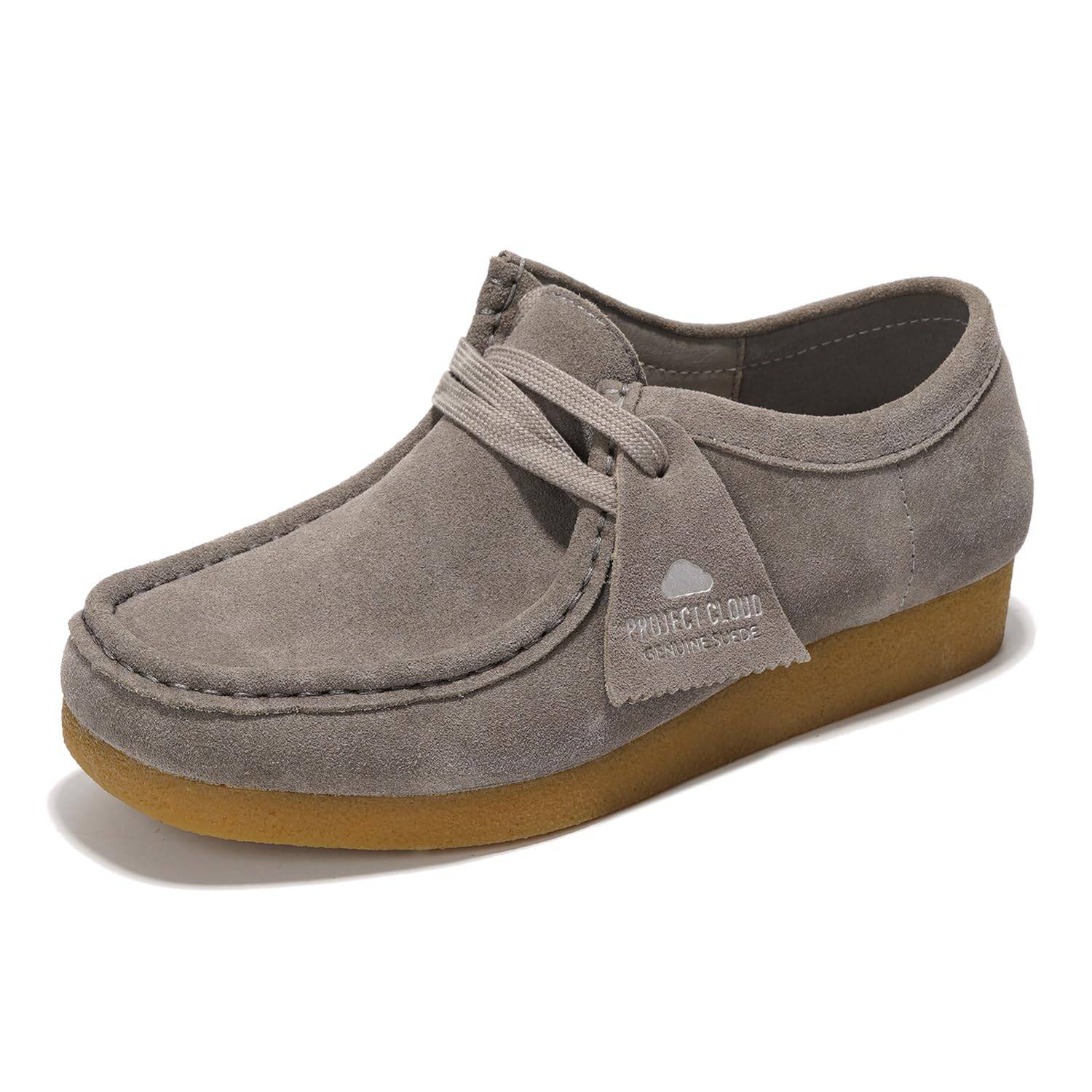 Project Cloud Wally Oxford women's shoes in gray suede leather. Memory foam insole, casual loafers. Genuine Suede label.