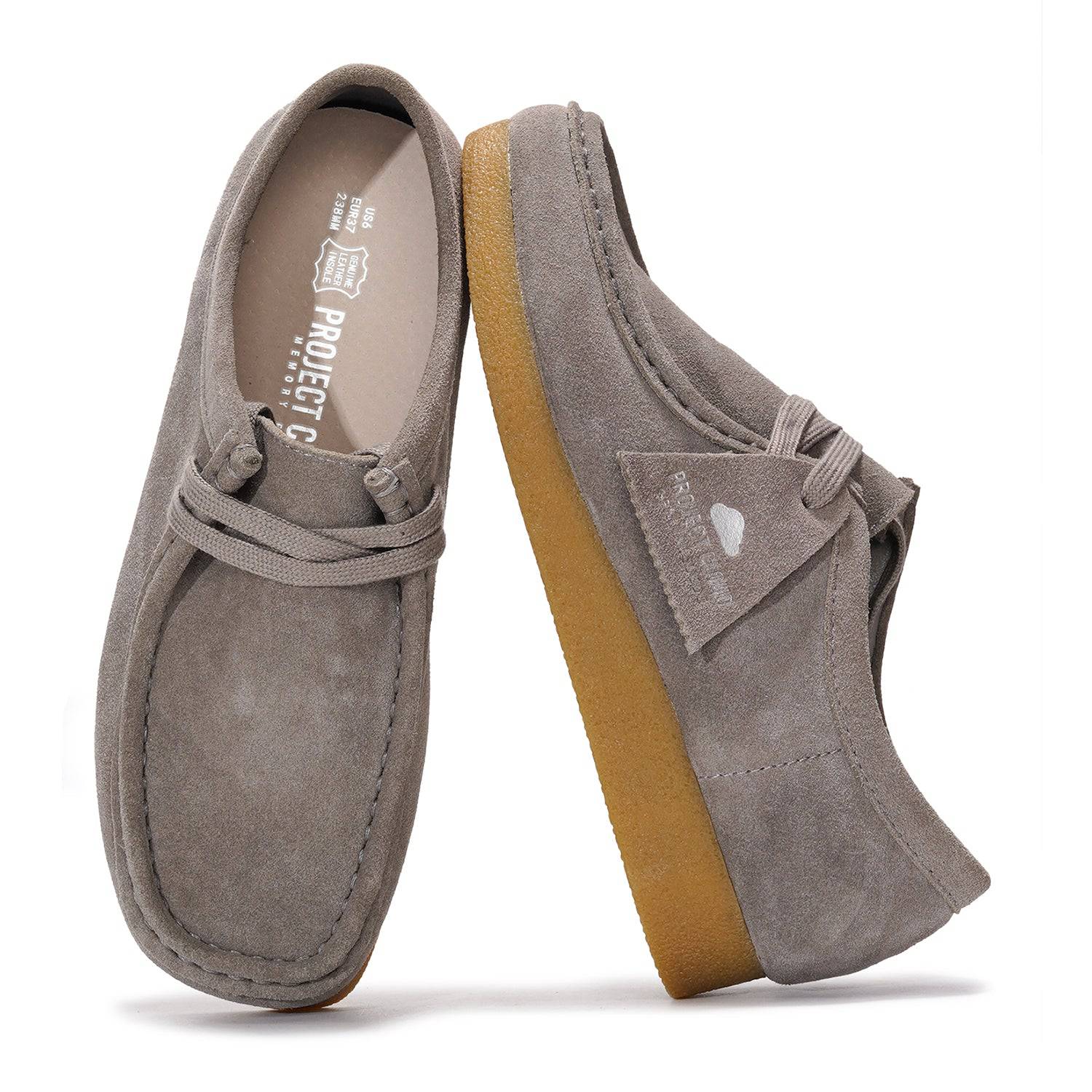 Project Cloud Oxford women's shoes, gray suede, memory foam insole, casual loafers.