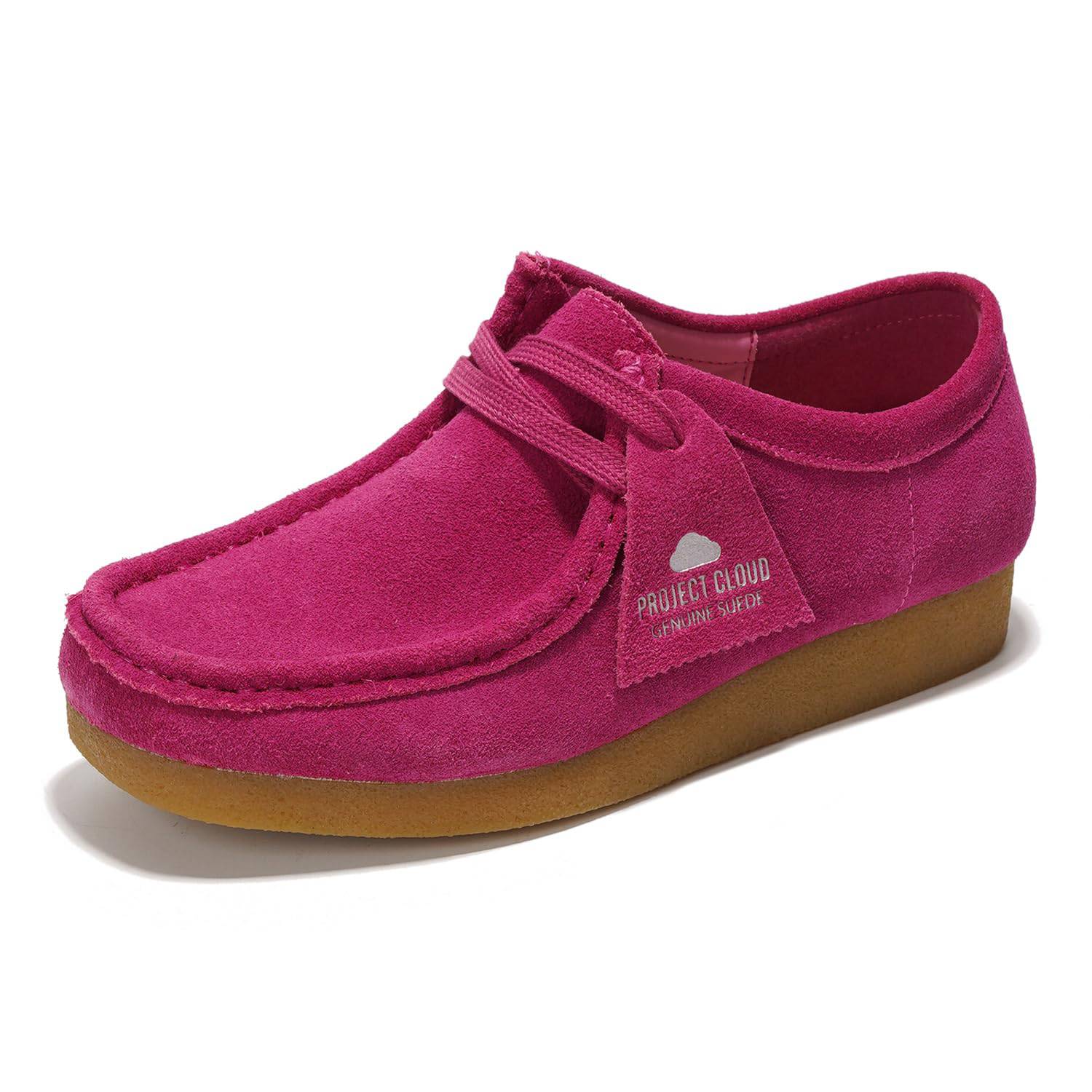 Project Cloud Wally Oxford women's shoes in mauve suede leather. Features memory foam insole and casual design.