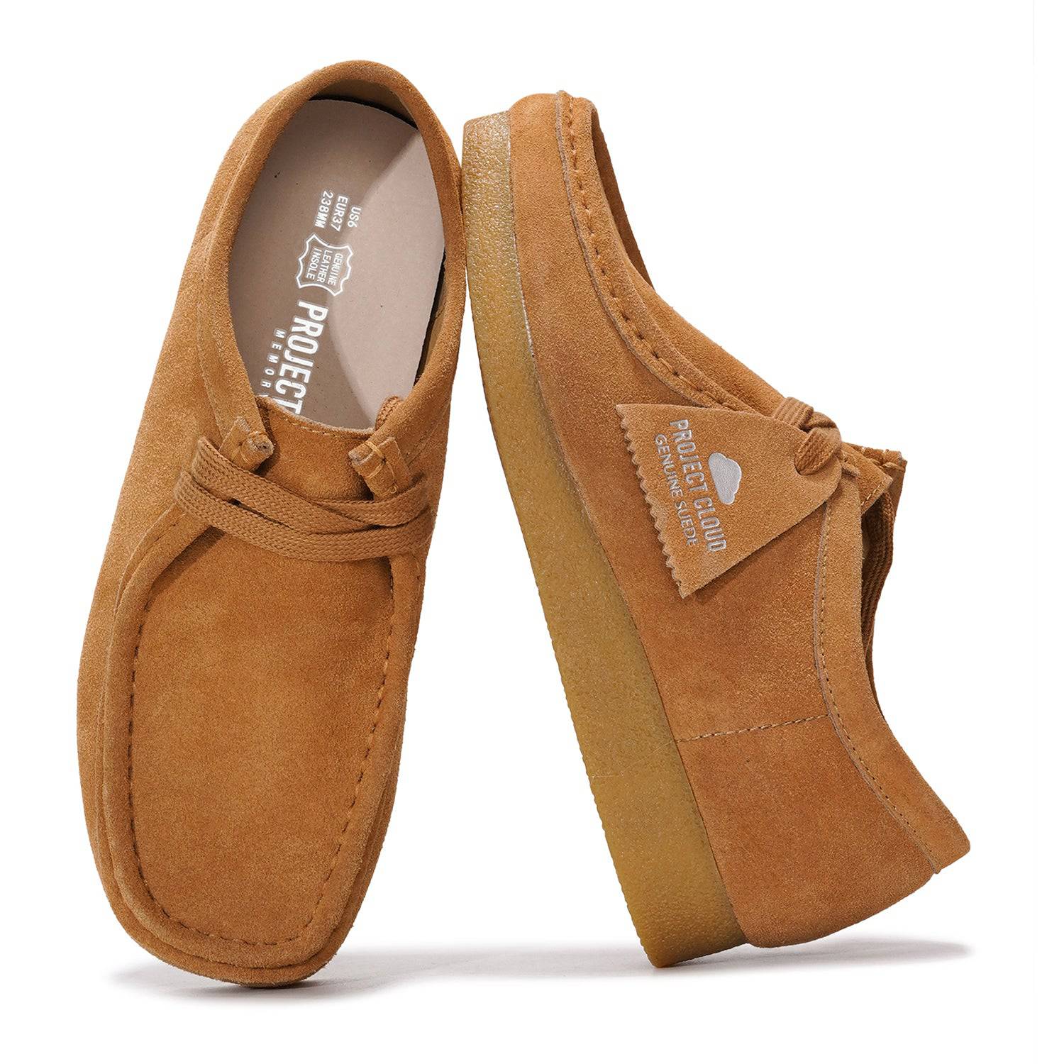 Project Cloud Women's Wally Oxford Shoes in Tan Suede Leather, Memory Foam Insole, Casual Loafers. Genuine Suede.