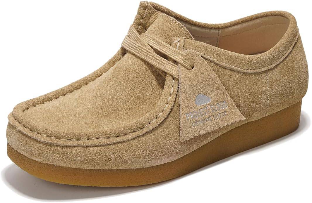 Tan Project Cloud Wally Oxford women's shoes, suede leather loafers, memory foam insole. Genuine Suede label.