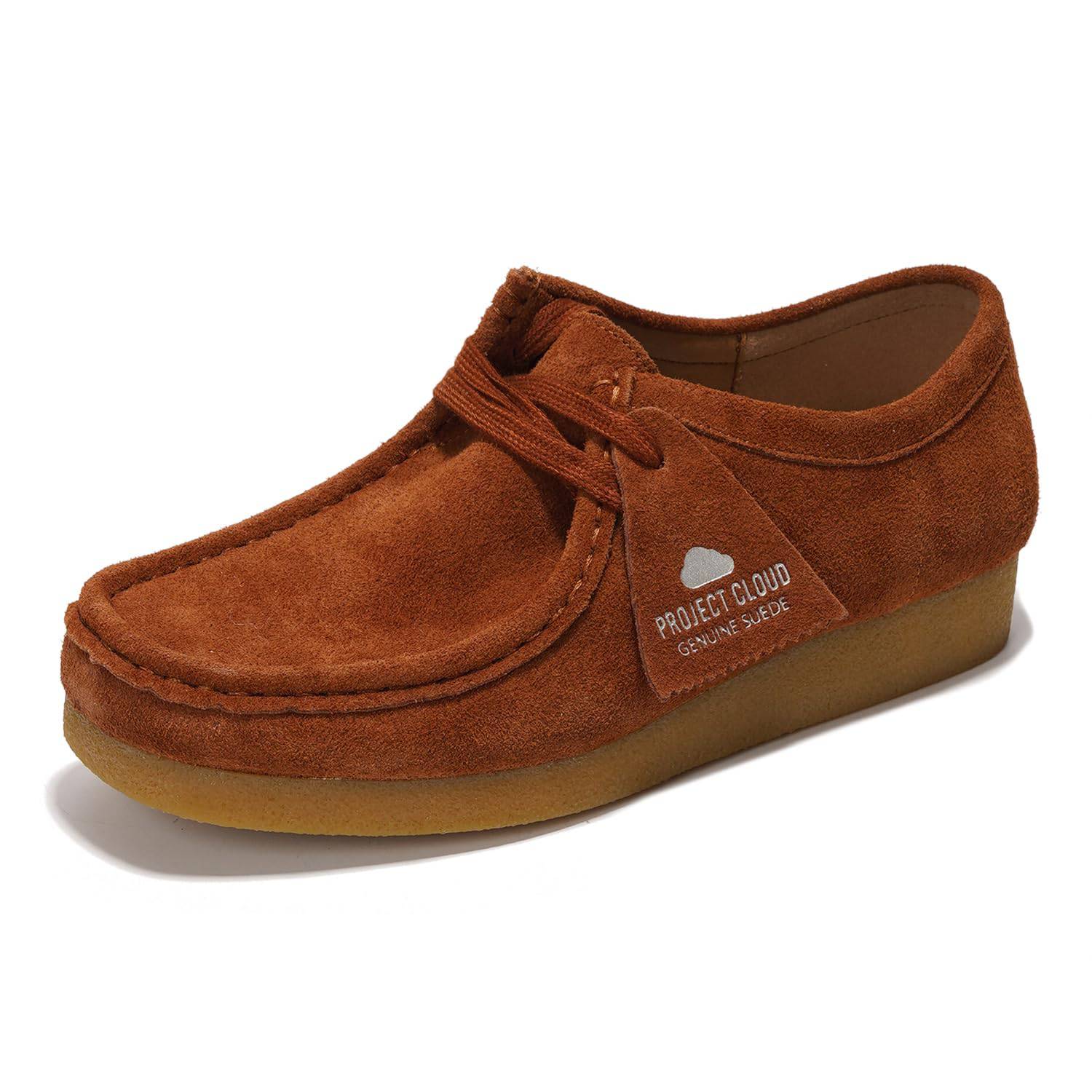 Project Cloud Wally Oxford women's shoes in brown suede leather. Features memory foam insole and casual loafers.