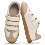 Project Cloud Ysabelle eco-leather sneakers in cream and beige with velcro straps, memory foam.