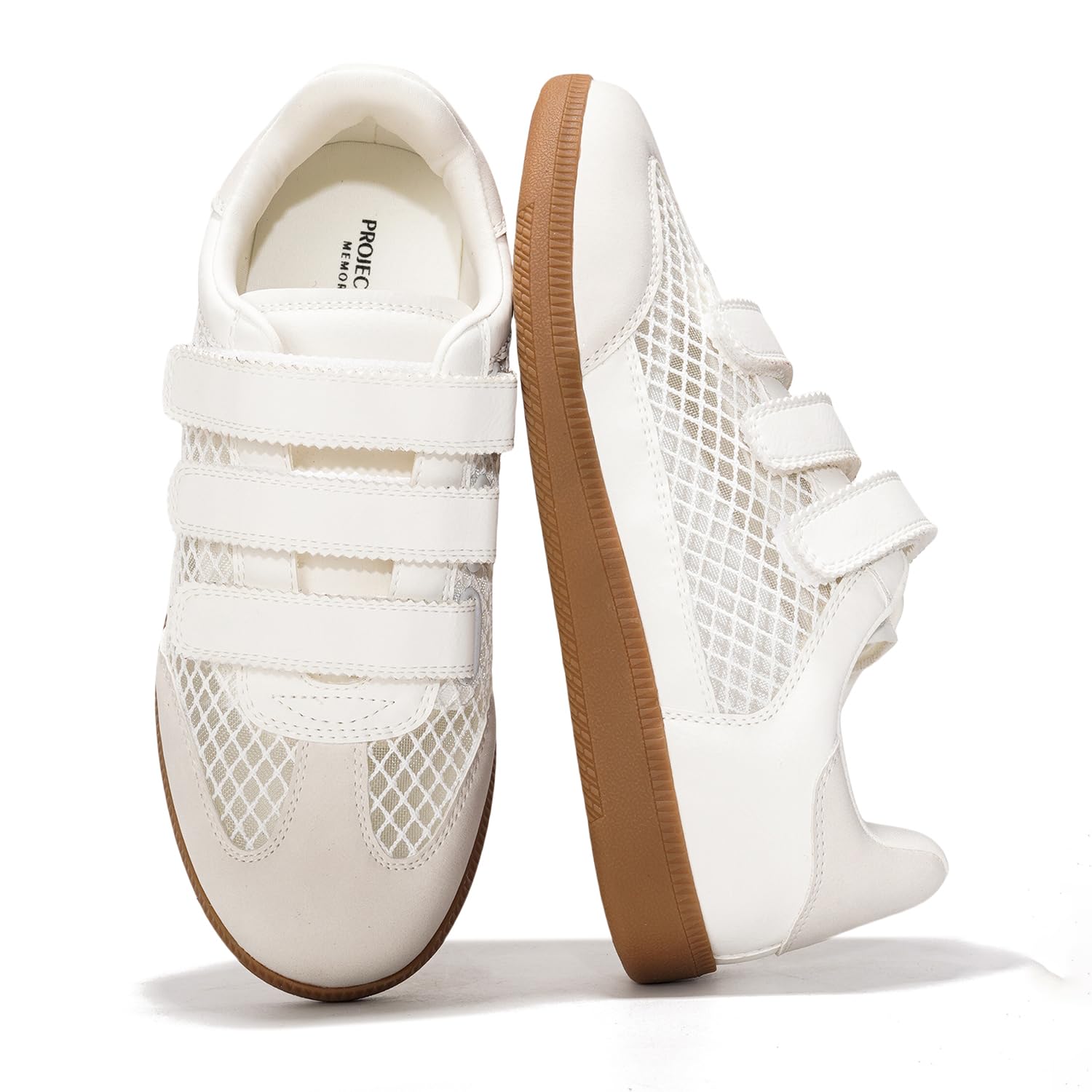 Project Cloud Ysabelle white vegan sneakers with mesh detail and velcro straps