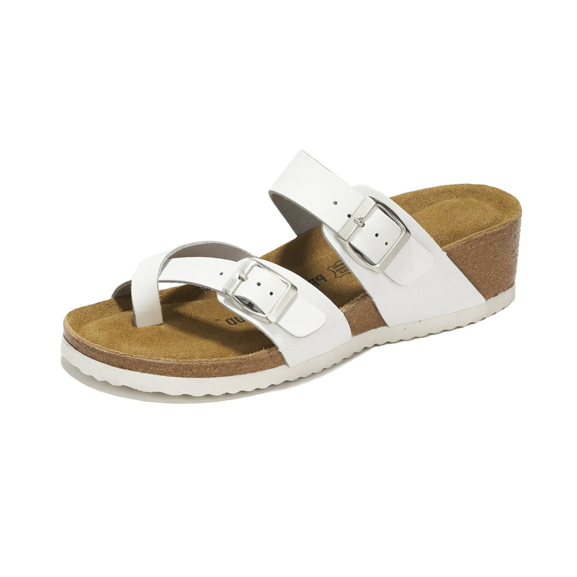 Buckhead - Women's Wedge Sandals: Leather Comfort & Style - White,8