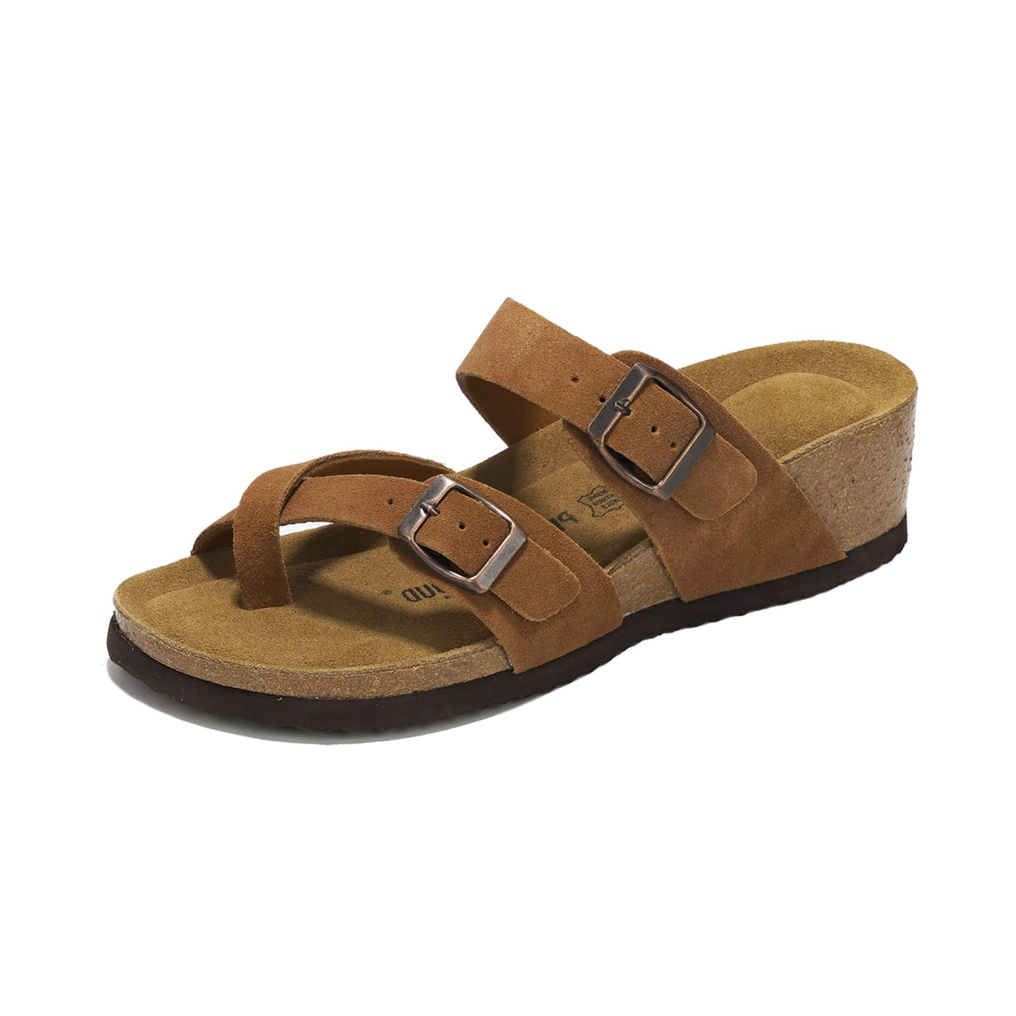 Buckhead - Women's Wedge Sandals: Leather Comfort & Style - Chestnut,10