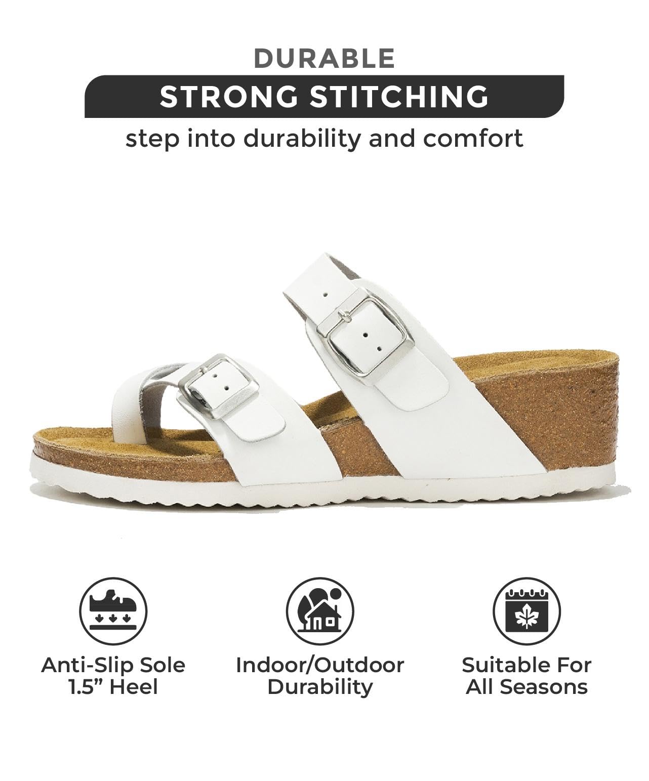 Buckhead - Women's Wedge Sandals: Leather Comfort & Style - White,6